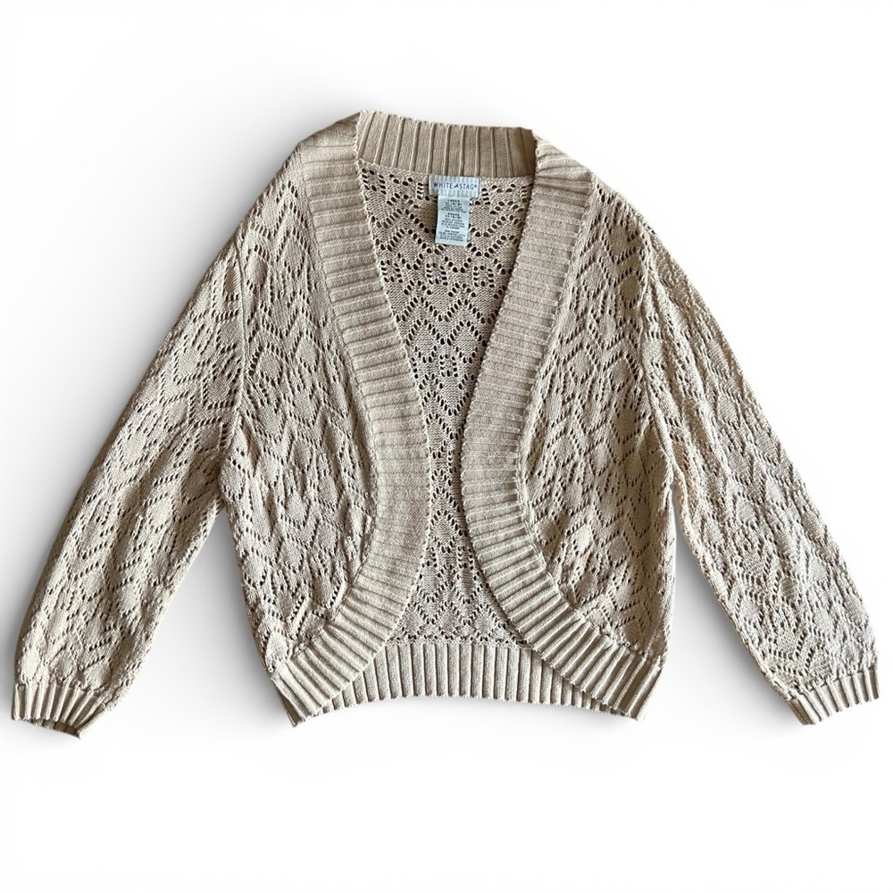 Vintage 90s White Stag Cream Crochet Open Knit Cotton Shrug Fairycore Cardigan